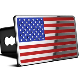 2 Inch Trailer Hitch Cover with American Flag, Heavy Metal Trailer Hitch Cover Fit for 2 Inch Hitch Receivers,3 * 5" Blue/Red/Chrome