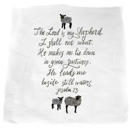 The Lord is my Shepherd (Psalm 23) Muslin Swaddle & Bonus Baby Hat with Scripture Quote - 100% Organic Unbleached Cotton - Swaddle/Blanket - Unique Shower & Baptism Gift