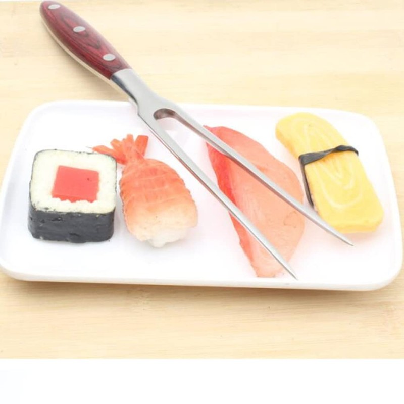 Stainless Steel Meat Fork Long Handle Cooking Tool Wooden Handle