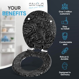 SANILO Wooden Toilet Seat with Soft Close [ROUND] - Decorative, Quiet & Slow Close Molded Wood Seat - With Strong Bumpers & Hinges - Adjustable Fit – Floral