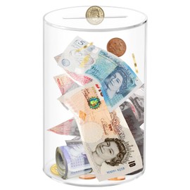 Viitech Clear Piggy Bank, 12 x 16cm Must Break to Open Acrylic Piggy Bank, Cylindrical Transparent Acrylic Money Saving Box for Budget and Save, Coin and Cash