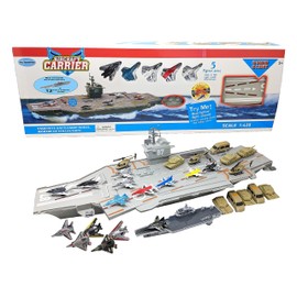 Large Aircraft Carrier Toy Small Catapult Aircraft Carrier Combo with Fighter Jets and 12 Military Vehicles
