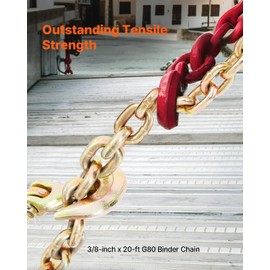 VEVOR 7100 LBS Transport Binder Chain, 3/8"x20' G80 Tow Chain with Grab Hooks, Galvanized Manganese Steel, DOT Certified, 2 Pack for Dock Factory Construction Site