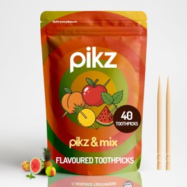 pikz Flavoured Toothpicks – Bold Natural Flavours, Resealable Packs – Fun, Cheeky Tooth Picks – Zero Sugar, Natural Birchwood Toothpicks (100 Toothpick Pack) (40 Toothpicks, pikz + mix)