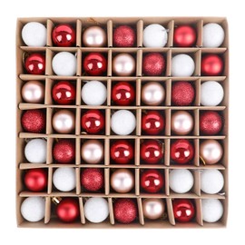 VEYLIN Christmas Mini Baubles, 49pcs 3cm Red Christmas Tree Baubles Glitter Christmas Baubles for Christmas Tree Decoration (Red and White)