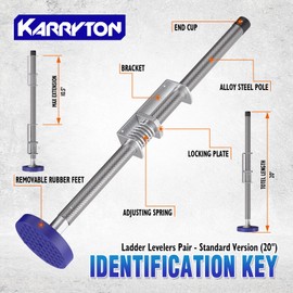 KARRYTON Blue Ladder Levelers for Type II,I and IA Extension Ladders up to 32’,with Anti-Slip Threaded and Adjustable Extension Ladder Legs for Stairs and All Surfaces - Pair (Standard Version （20"）)