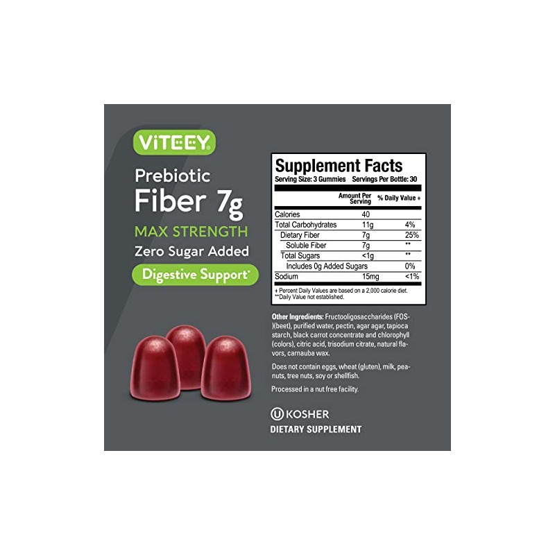Viteey - Gomitas prebióticas de fibra para adultos, 7 g
