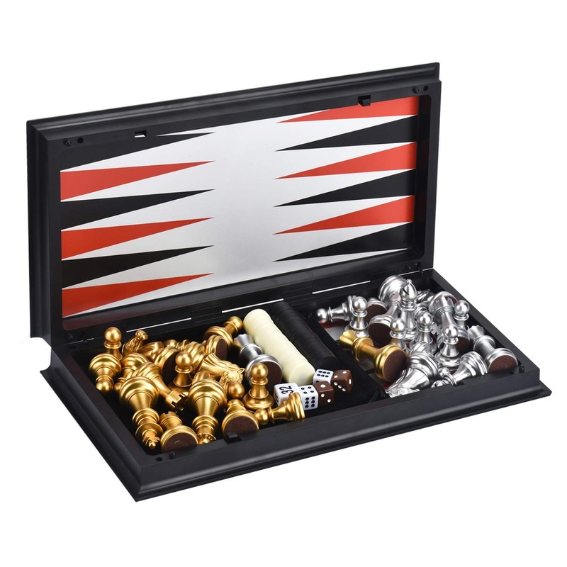 QuadPro 3 in 1 Magnetic Chess Checkers Backgammon Board Game