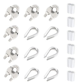 PNXKTXO 6pcs M5 Wire Rope Cable Clip Clamp 3/16", 6pcs Stainless Steel Thimbles, 6pcs Aluminum Crimping Loop Sleeve