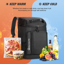WARMOUNTS Insulated Waterproof Cooler Backpack 36 Cans, Soft Sided Ice Chest Cooler w/Leak Proof Liner, 5-Layer Insulation Portable Lunch Backpack for Camping, Beach, Fishing, Picnic, Travel (Black)