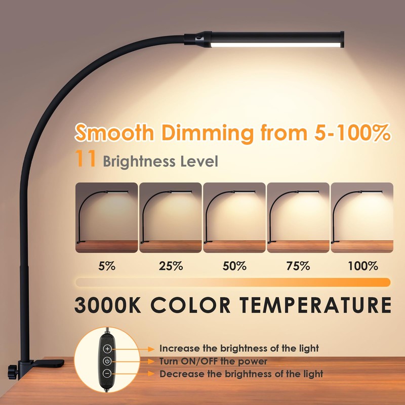 ShineTech LED Desk lamp with Clamp, 3000K Warm White 11