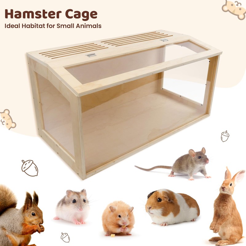 Large Hamster Cage,Transparent Habitat with Openable Top,40x20x20 Inch