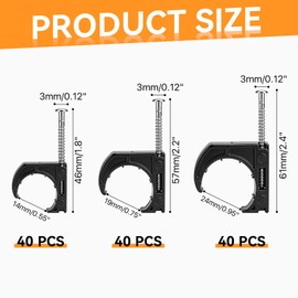 Aemygo 120 PCS 1", 1/2", 3/4" Half Clamps J-Hook with Nails for PEX, Copper, CPVC Tubing/Pipe Support, Heavy Duty Pipe Support Clamps, Durable Black J-Hooks for Secure Installation by Tavonuxt