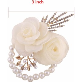 TIARTF Bridal Wrist Corsage with White Roses, Pearl Beads and Crystal Accents, 2-Pack for Wedding Bride,Bridemaids,Party