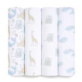 aden + anais Swaddle Blanket, Boutique Muslin Blankets for Girls & Boys, Baby Receiving Swaddles, Ideal Newborn & Infant Swaddling Set, 4 Pack, Natural History