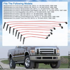 Spark Plug Wire Set 8MM Replacement for Ford Lincoln Mercury Grand Marquis F-150 F250 E-150 Town Car Crown Victoria V8 4.6L 1996-1999 Set of 8 Replace 2500-79542, 2X1320, 96858 Red