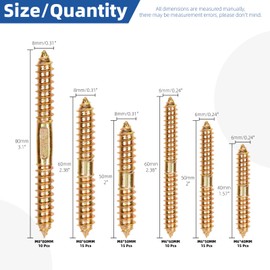 Glarks 80pcs Double Head Ended Wood Dowel Screws, M6 x 40/50/60MM, M8 x 50/60/80MM Double End Furniture Screw, Double Ended Self-Tapping Screw, Woodworking Dowel Screws for Connecting Wood
