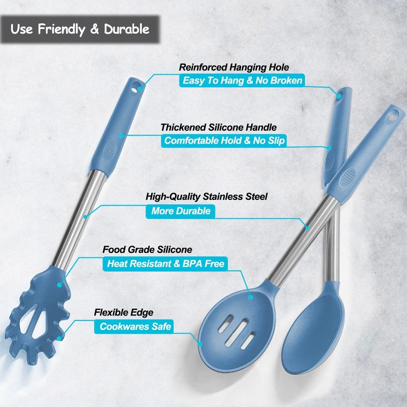 Silicone Spatula and Cooking Spoon,5 Pack Solid & Slotted Spoons
