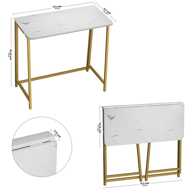 WOHOMO White Faux Marble Folding Desk, 31.5" Small Desk for
