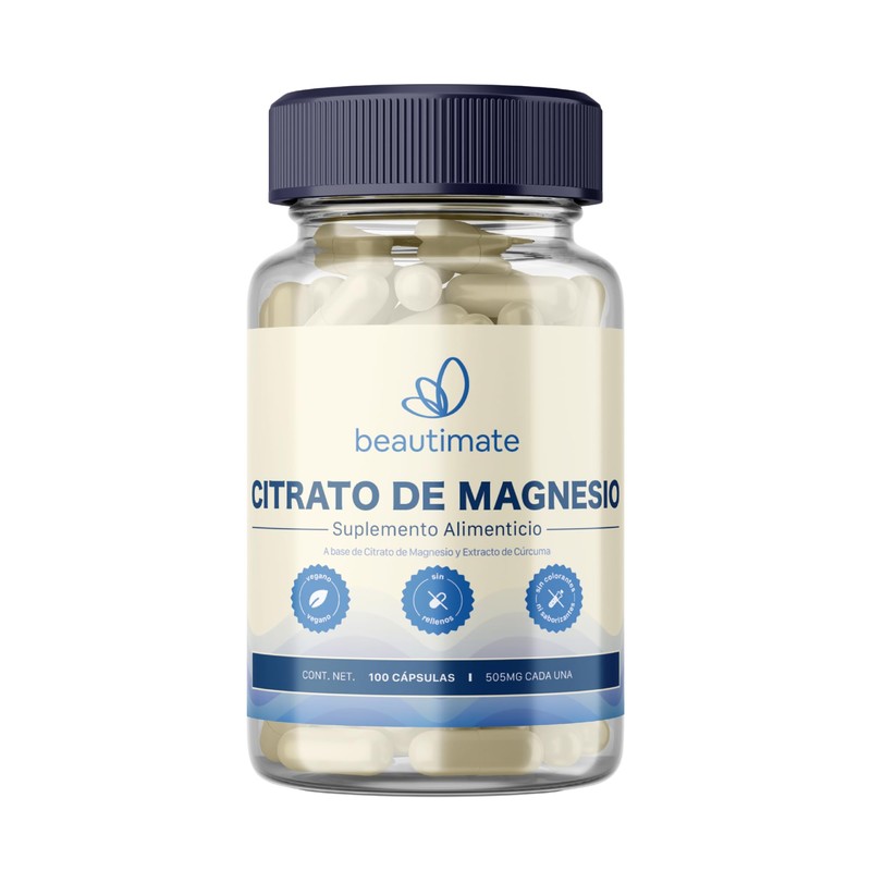 Beautimate Citrato De Magnesio 500mg 100 Cápsulas, Alta Absorción, Premium,