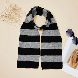 American Trends Men's Winter Scarf Knit Striped Scarf for Fall and Winter Long Soft Knit Fashion Classic Neck Scarves Black & Grey