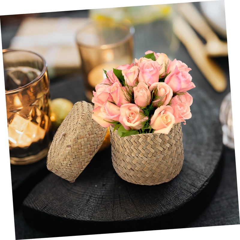 MAGICLULU Handmade Woven Straw Flower Basket for Valentines Storage Box
