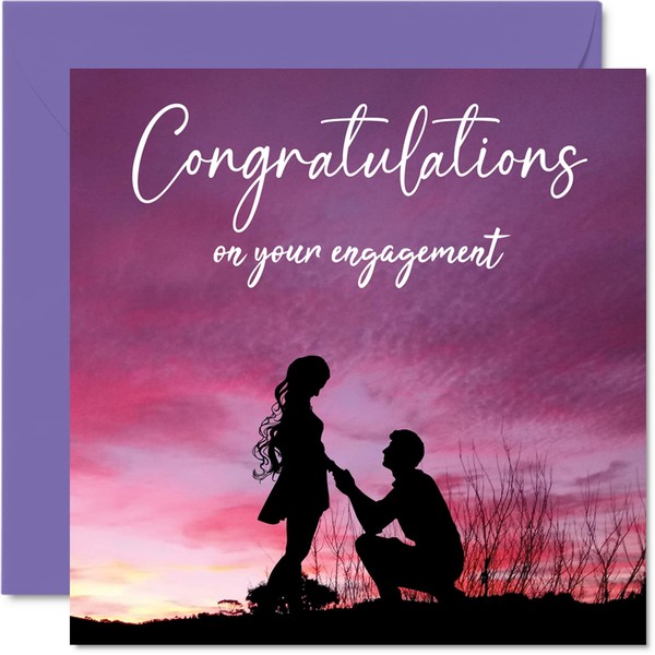 Engagement Cards for Couples - Engagement Silhouette - Congratulations Happy Engagement Gifts, Congrats Well Done Card, 145mm x 145mm Wedding Marriage Greeting Cards for Couples Fiance Fiancee