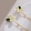 Peasimy White Gardenia Flower Leaf Stud Earrings for Women Cute
