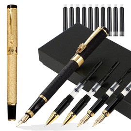 AWCBBT 6 Piezas Caja de Regalo de Pluma Estilográfica,Pluma Fuente Recargable con Convertidor y Caja,10 Cartuchos de Tinta,Punta de Iridio,2 x Punta de 0,38 mm,2 x Punta de 0,5 mm,2 x Punta de 1,0 mm