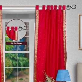 Indian Selections Lined-Maroon Tab Top Sheer Sari Curtain/Drape/Panel - 80W x 120L - Piece