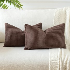OTOSTAR Corduroy Decorative Throw Pillow Covers 12 x 20 Inch Soft Striped Solid Pillow Covers Lumbar Cushion Case Couch Pillowcases for Sofa Bed Home Decor Pack of 2 (Dark Brown)