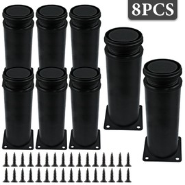 Seimneire 8Pcs 6 Inch / 150mm Adjustable Furniture Legs Stainless Steel Feet, Heavy Duty Table Legs Metal Sofa Legs, Black Desk Legs Dresser Feet for Chair Couch Cabinet (2 Inch Dia Round)
