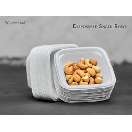 ECOWINGS Small Square Disposable Bowls: Sustainable Elegance for Every Bite - Compostable Paper Bowls Made of Sugarcane FibreBagasse, 4x4 Inch (50 Count)