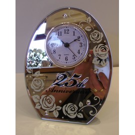 Shudehill 25th Silver Wedding Anniversary Mirrored Clock Gifts, 17cm x 13cm