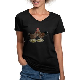 CafePress Speckled Sussex Chickens Women's V Neck Dark T Shi Womens Cotton V-Neck T-Shirt Black