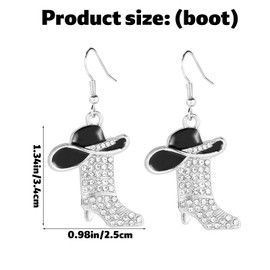 Mikovivi 3pcs Western Cowgirl Accessories Set, Rhinestone & Enamel Cowboy Hat & Boots Dangle Earrings and Matching Necklace Country Concert Western Dress-Up Accessory for Women