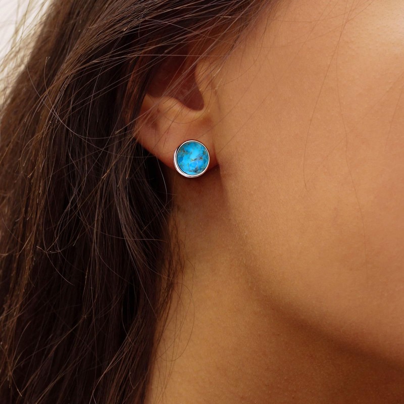 AIBAO Turquoise Earrings Sterling Silver Post Stud Earrings for Men