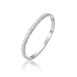 JJDreams Stainless Steel Cuff Bangle Bracelet with Rhinestones for Women Stretch Gold Beads Bracelets Hypoallergenic Various Styles Adjustable Bangle Set for Gift or Parties, Titanium, No gemstone