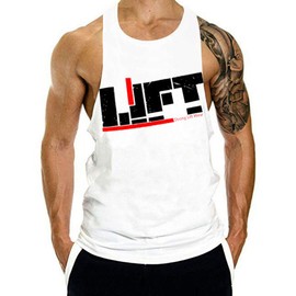 GZXISI Men's Gym Bodybuilding Stringer Tank Top Workout Muscle Cut Shirt Fitness Sleeveless Vest (White, Large)