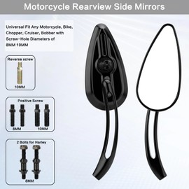 LKV Skull Teardrop Motorcycle Rear View Mirrors with M8 M10 Threaded Bolt Universal Compatible with Harley Motorcycle Touring Cruiser Bagger Bobber Chopper Street bike Scooter Model