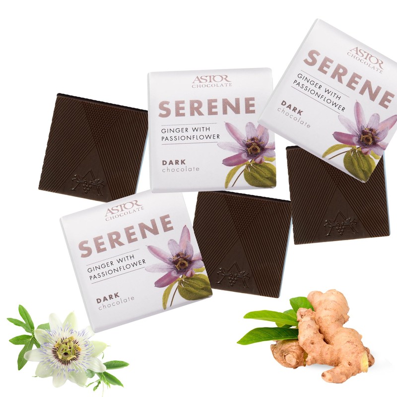 Astor Chocolate Serene Dark Chocolate Ginger with Passion Flower Squares