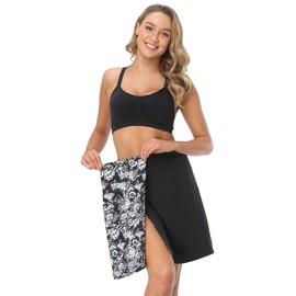 HDE Reversible Wrap Skirts for Women Swim Coverup Hawaii Beach Length Cover Up Black/Seashells - X-Small-Small