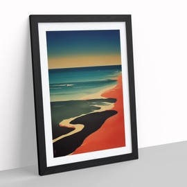 Red Sand Beach Framed Print for Living Room Bedroom Home Office Décor, Wall Art Picture Ready to Hang, Black A4 Frame (34 x 25 cm)