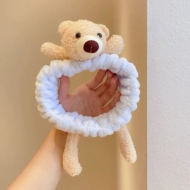 clowin Women's Large Makeup Elastic Hair Band for Face Wash Home Bear White