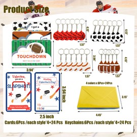 Sports Valentines Cards 24 Packs Valentines Day Gift Cards Valentine's Classroom Exchange Prize 24 PCS Sports Ball Keychains for Valentine