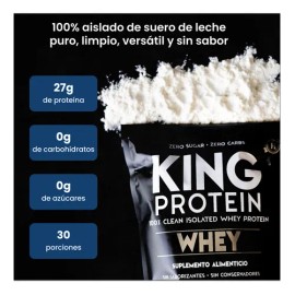 King Protein Whey 900g Polvo Aislado Sin Lactosa Sabor Natural