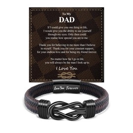 BOCHOI Fathers Day Gift Ideas for My Dad Bracelet Leather Bracelet for Father Bracelets Valentines Birthday Gifts for Him Men Forever Linked Together Bracelet for Daddy Stepdad