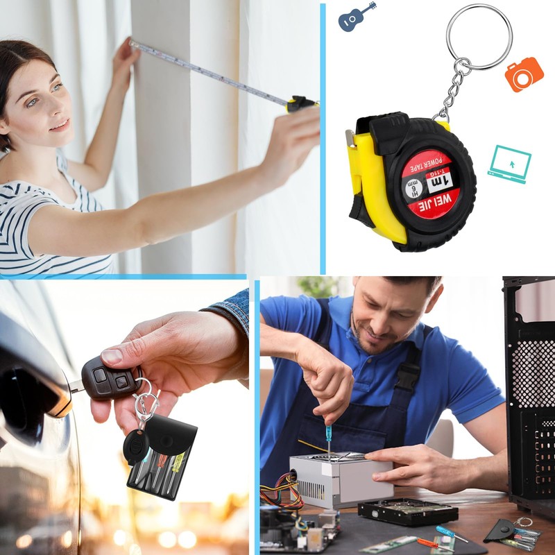 Jutom 36 Pcs Mini Screwdriver Keychain Tape Measure LED Lights