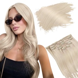 Ugeat Clip in Hair Extensions Real Human Hair 22 Inch Clip in Human Hair Extensions for Women Real Hair Clip in Extensions Straight 120Gram Platinum Blonde #60A