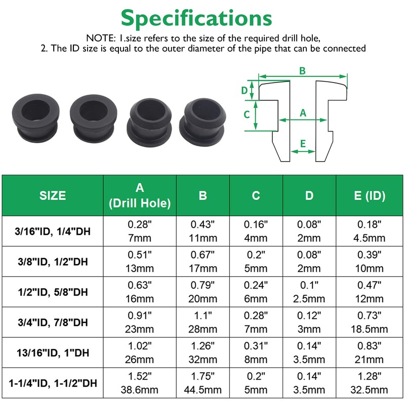 1/2 Inch Drill Hole, 3/8 Inch ID Silicone Rubber Top